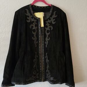 NWT QVC Linea black jacket suede & leather XL